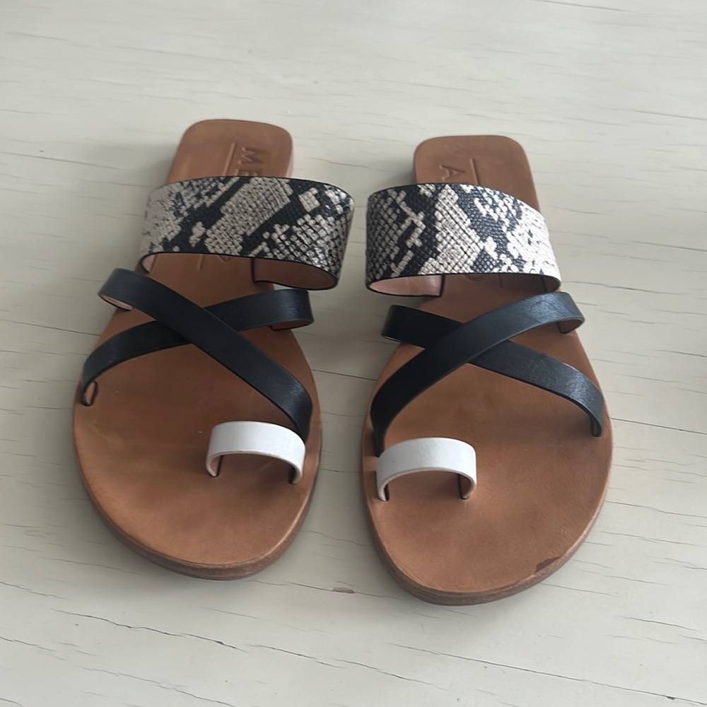Leather snake print sandals